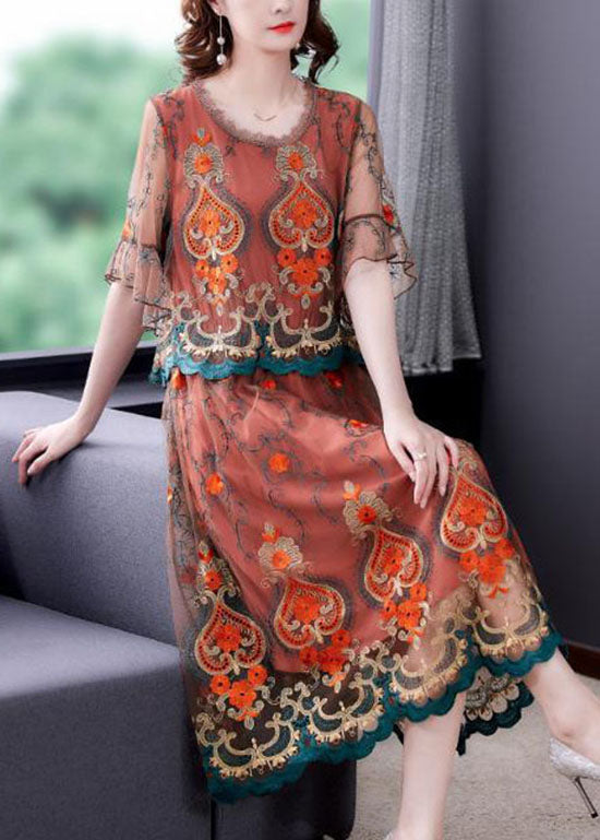 Modern Orange Embroideried Patchwork Tulle Dresses Summer