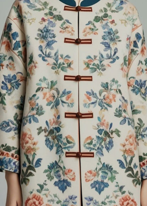 Apricot Stand Collar Print Coats Bracelet Sleeve
