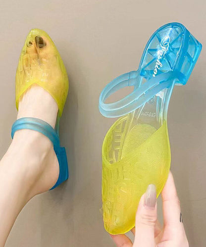 Yellow Graphic Chunky Slide Sandals Pointed Toe