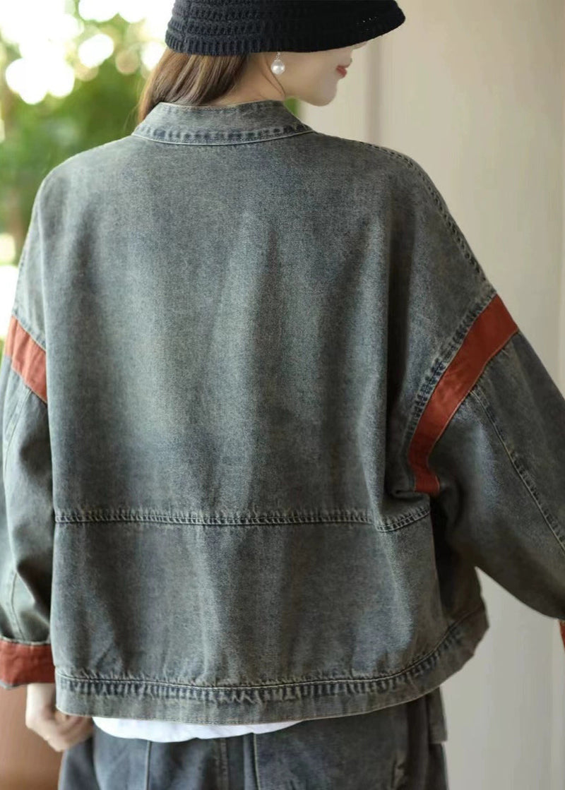 Blue Oversized Patchwork Denim Jacket Spring