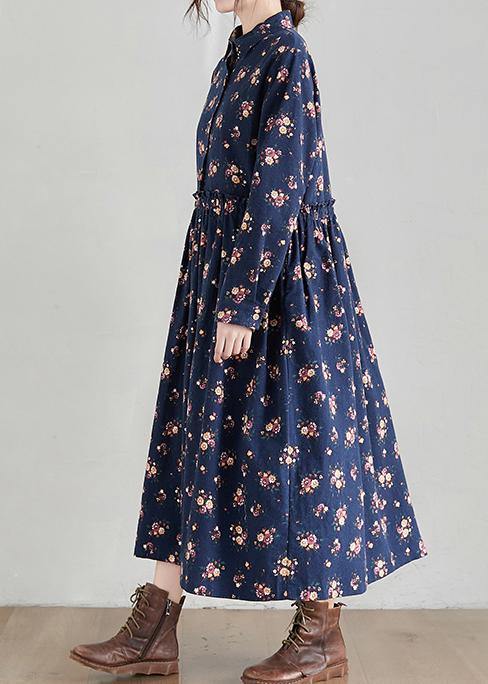Lapel Cinched Spring Tunics Shape Navy Print Traveling Dress