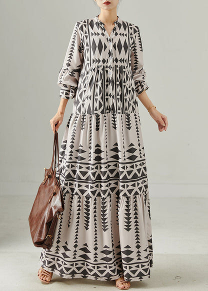 Grey Oversized Print Chiffon Dress Spring