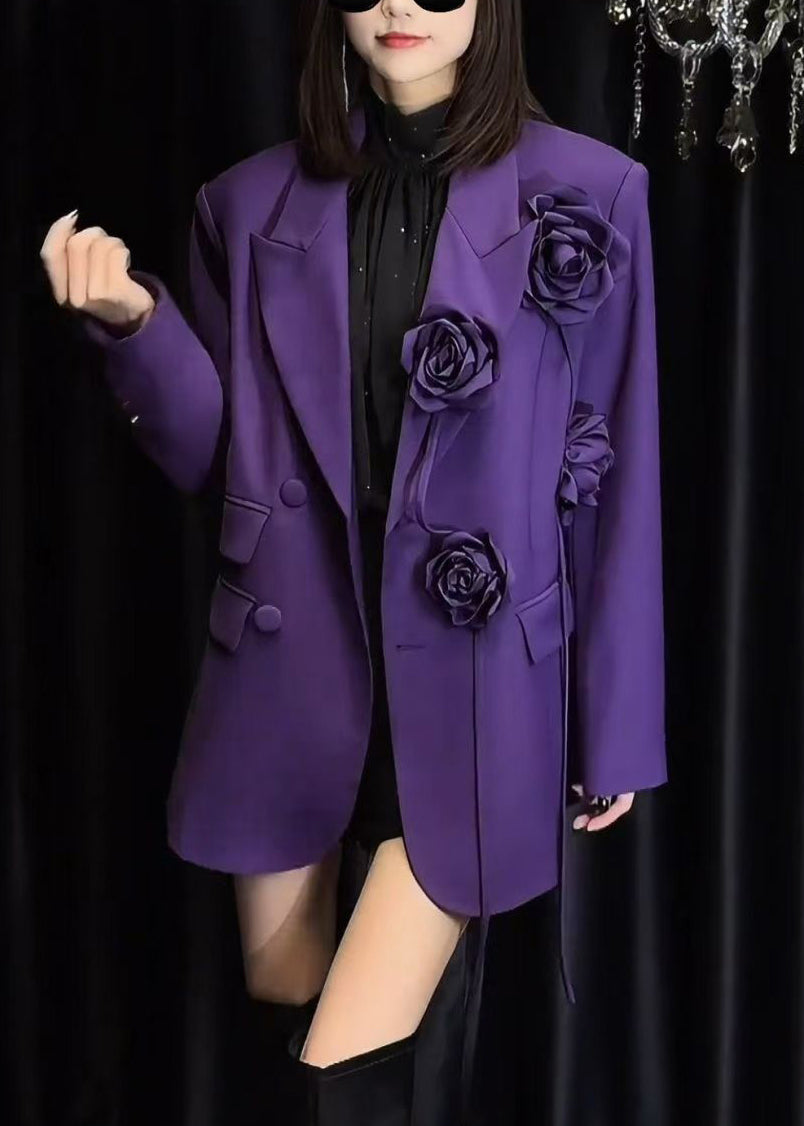 Italian Purple Pockets Decorated Suit Coat Fall