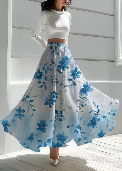 Gradient Blue Print Chiffon Beach Skirts Summer