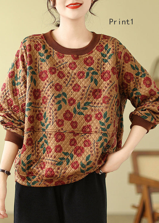 O Neck Print Fine Cotton Filled Pullover Top Winter