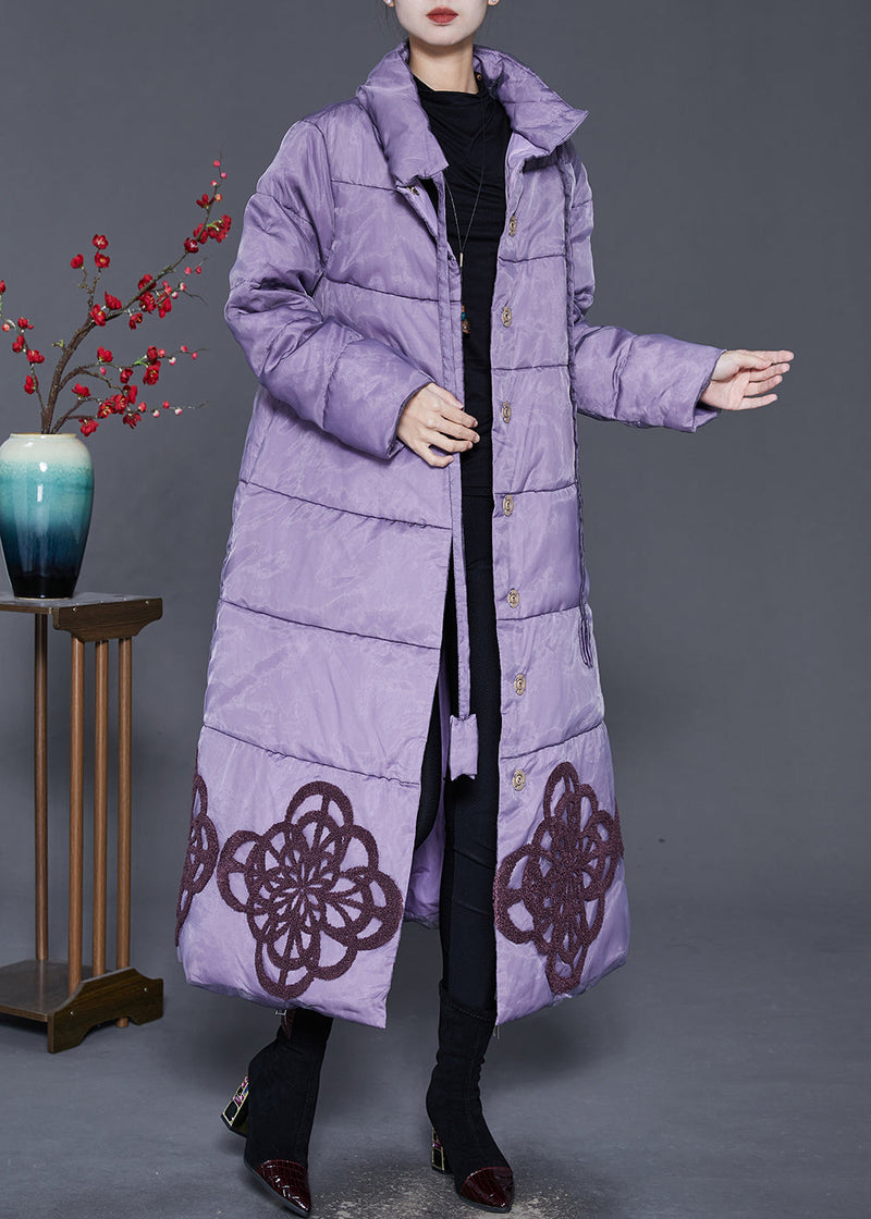 Purple Embroideried Duck Down Down Coat Winter