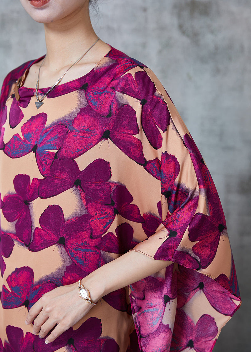 Brown Oversized Butterfly Silk Shirt Batwing Sleeve Spring