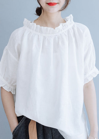 Mulberry Puff Sleeve Ruffled Linen Top