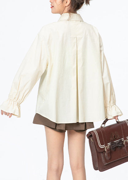 Apricot Peter Pan Collar Cotton Shirt Long Sleeve