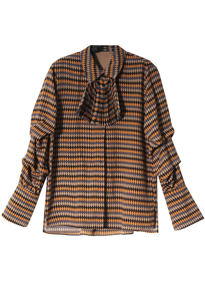 Peter Pan Collar Plaid Button Silk Shirts Spring