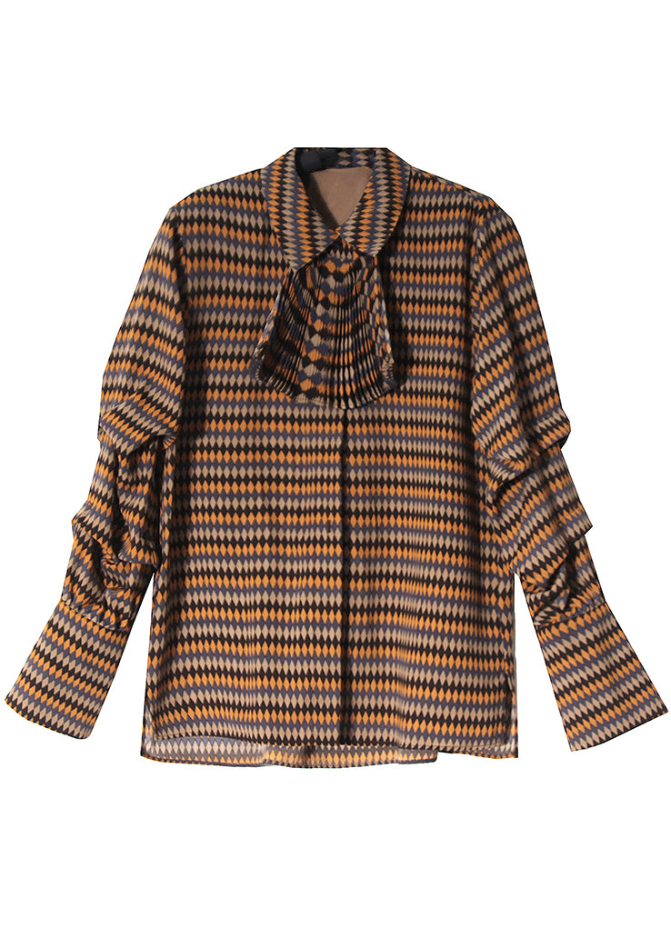 Peter Pan Collar Plaid Button Silk Shirts Spring