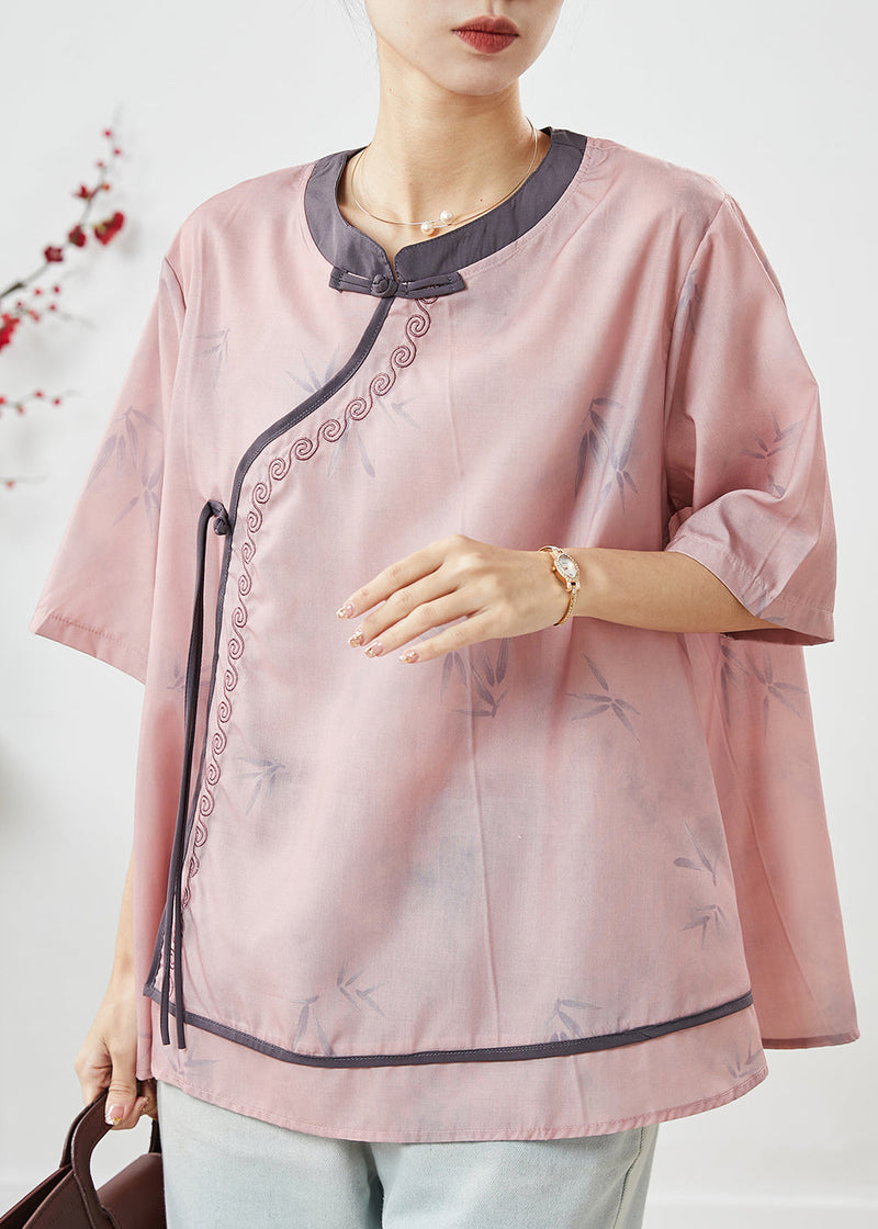 Purple Mandarin Collar Linen Shirt Top Summer