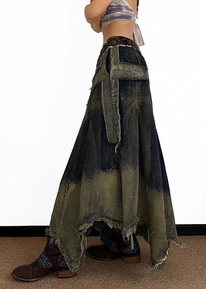 High Waist Asymmetrical Patchwork Denim Maxi Skirt Summer