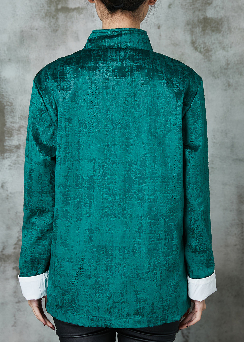Peacock Green Stand Collar Chinese Button Cotton Coats Spring