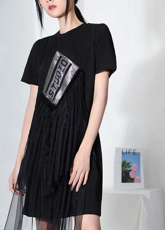 Black Hot Drilling Patchwork Tulle Mini Dresses Summer