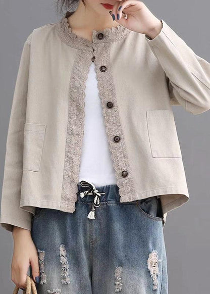 Black Button Embroideried Fall Denim Coat