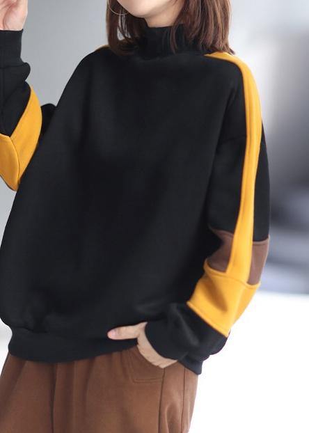 Blue Blouse High Neck Patchwork Box Spring Shirt