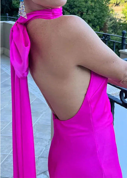 Rose Backless Halter Party Dress Summer