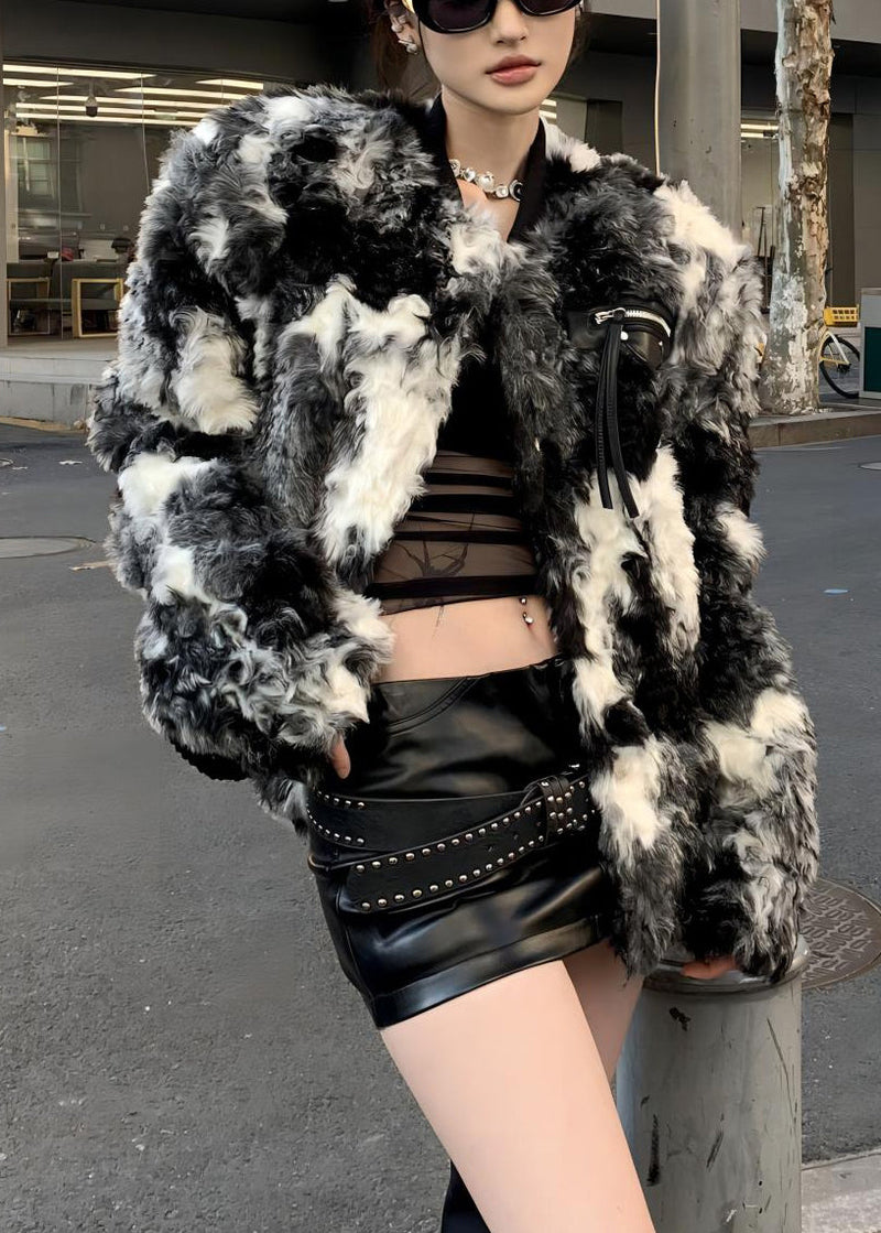 Black Tie Dye Pockets Teddy Faux Fur Coats Spring