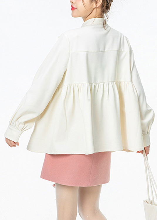 French White O-neck Wrinkled Bow Shirt Spring