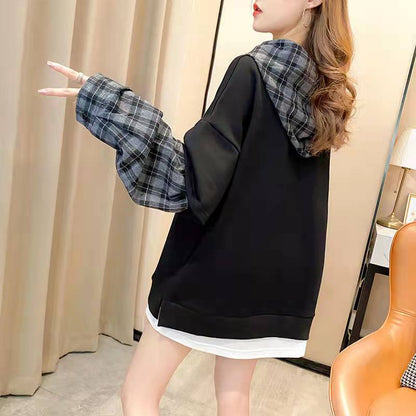 Navy Cotton Tunic Pattern False Two Pieces Daily Spring Shirts