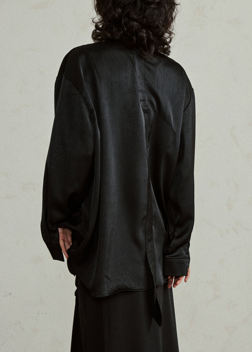 Black Asymmetrical Button Top Lantern Sleeve