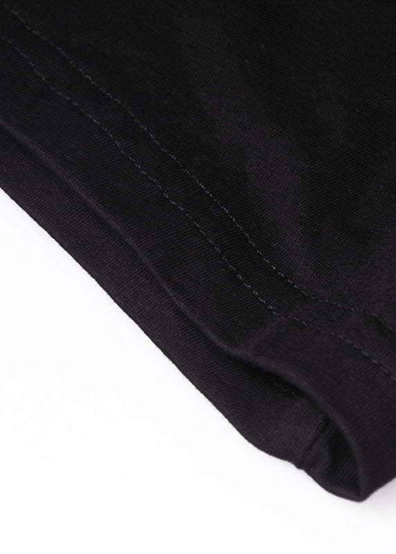 Classy Black O-neck Nail Bead Patchwork Summer Tulle Tee Short Sleeve
