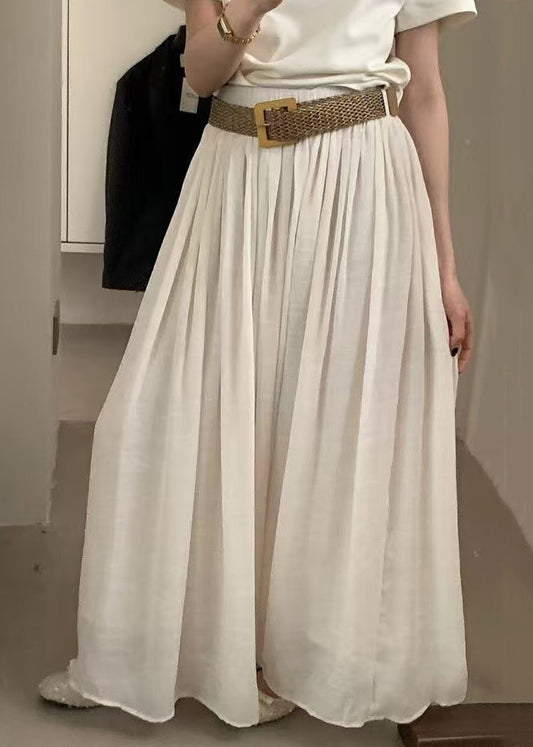 White Wrinkled Elastic Waist Cotton Skirts Summer