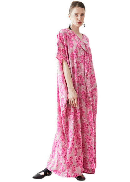 Rose V Neck Print Chiffon Robe Dresses Summer