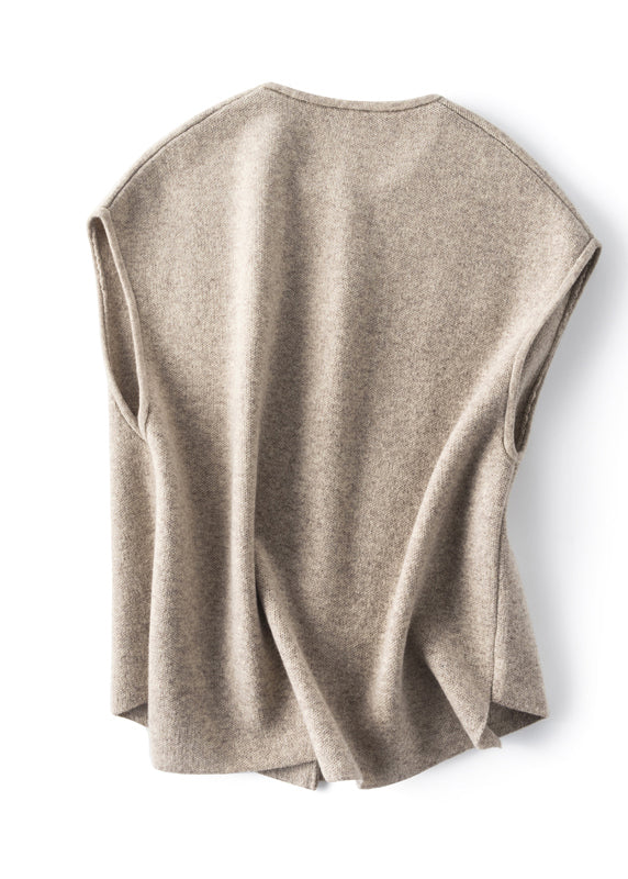 Khaki Button Woolen Beach Vest Sleeveless