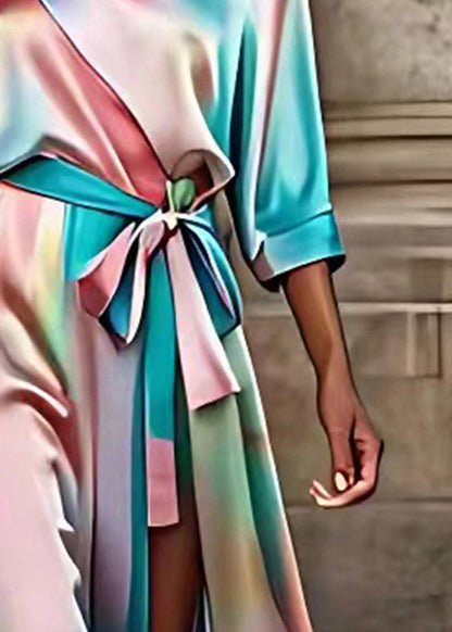 Rainbow Asymmetrical Patchwork Silk Maxi Dress Summer