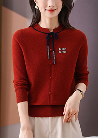Simple Red Button Thick Woolen Sweater Long Sleeve Winter