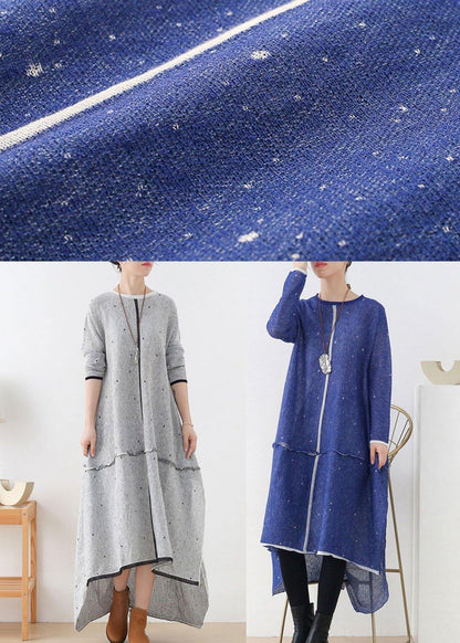 Grey White Low High Side Open Fall Knitted Dress