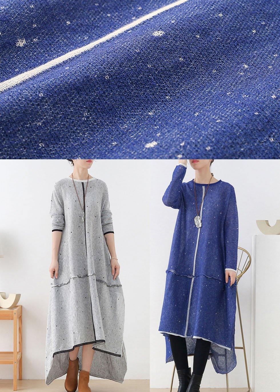 Grey White Low High Side Open Fall Knitted Dress
