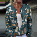 Comstylish Dog Art Print Casual Knitted Cardigan