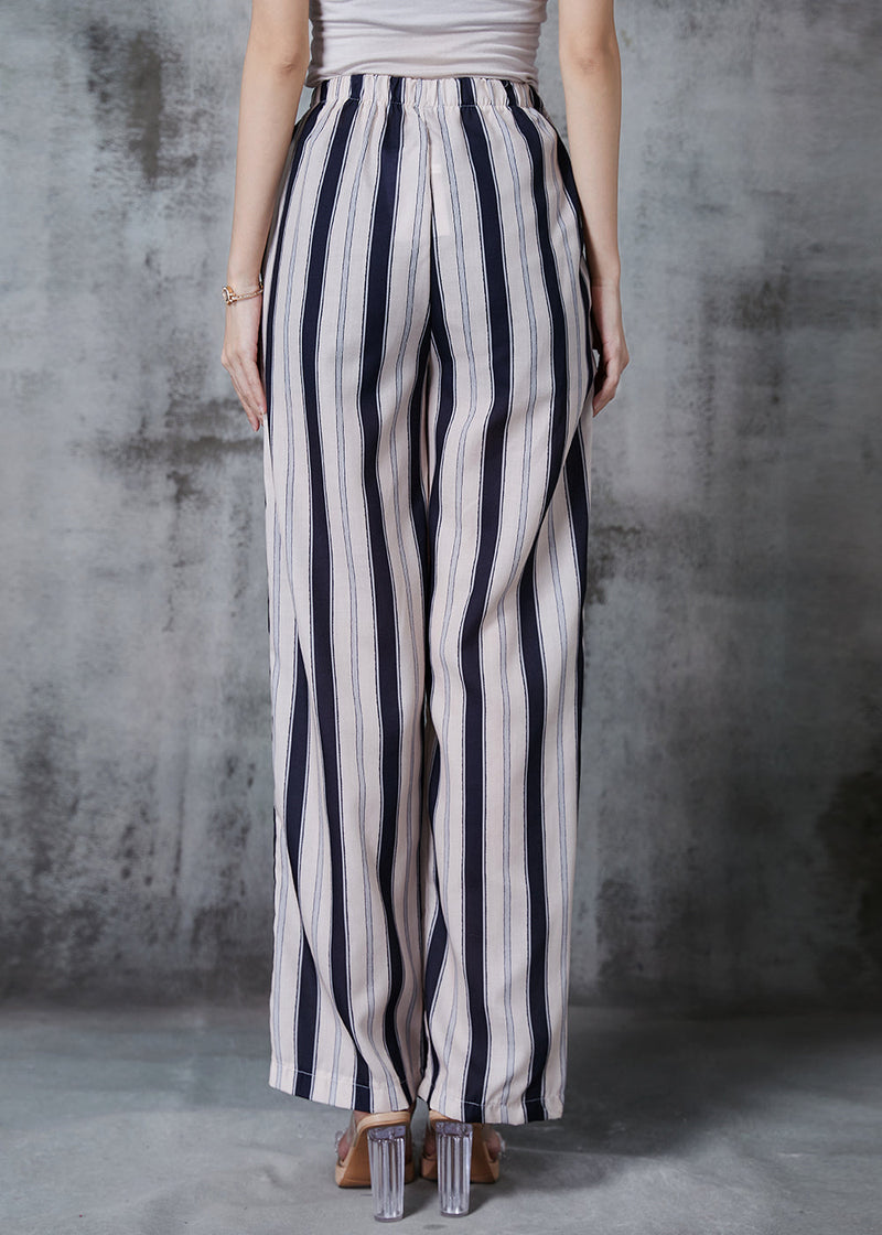 Apricot Striped Cotton Straight Pants Fall