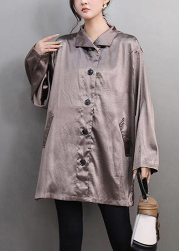 Simple Black Button Silk Shirt Spring