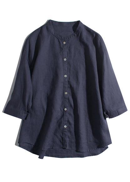 New Green Button Pockets Linen Shirts Summer