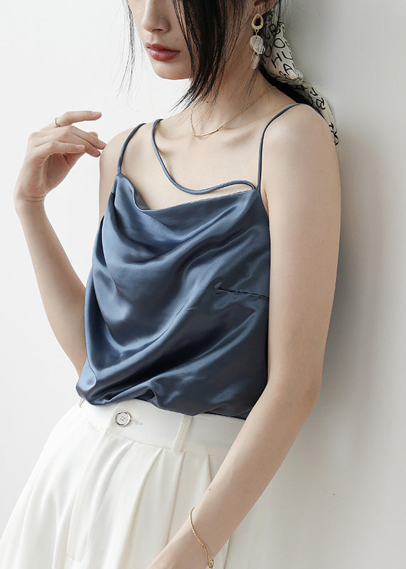Brief Apricot Slash Neck Satin Top Summer