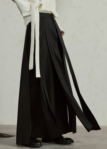Handmade Black High Waist Pockets Draping Pants Skirt