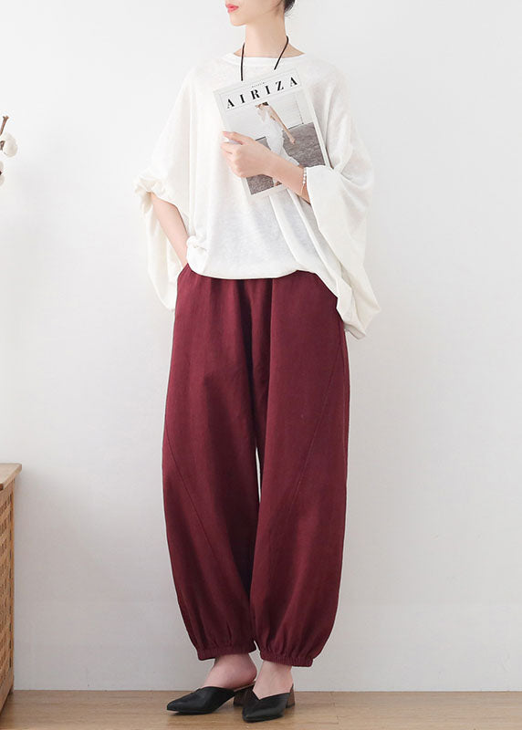 Mulberry High Waist Pockets Linen Harem Pants Summer