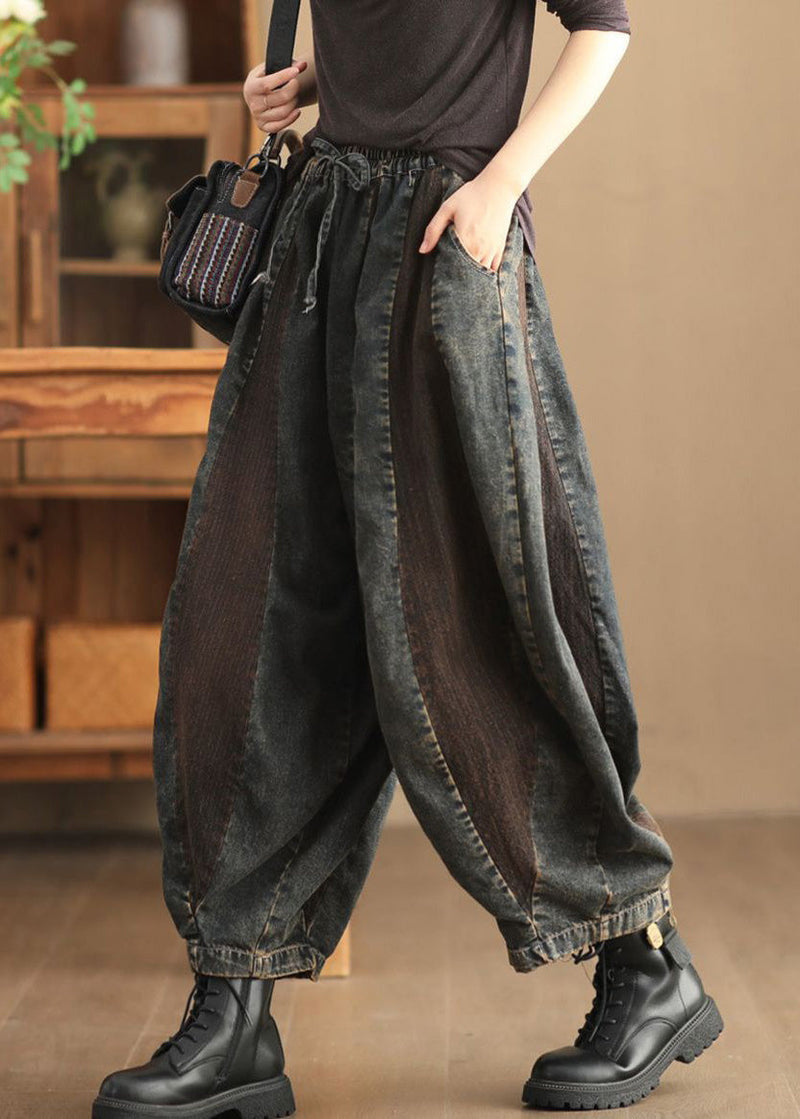 Old Blue Pockets Elastic Waist Crop Pants Spring
