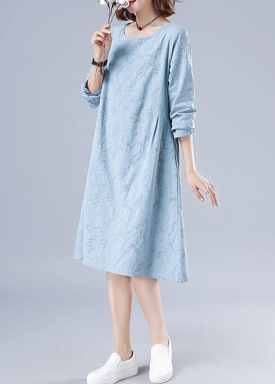 Vivid O Neck Spring Clothes for Wardrobes Light Blue Jacquard Dresses
