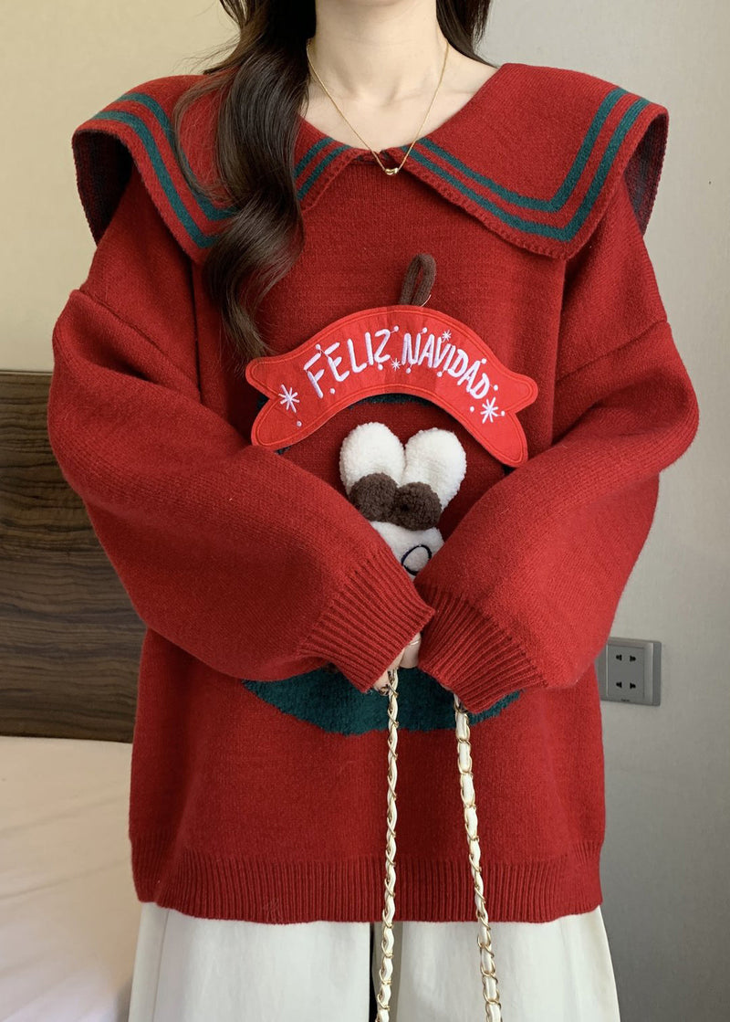 Mulberry Peter Pan Collar Rabbit Knit Pullover Winter