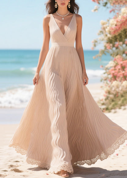 Apricot Exra Large Hem Wrinkled Chiffon Party Dress Summer