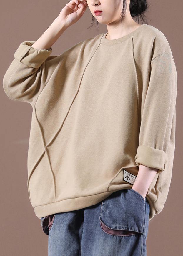 Loose Khaki O-neck Sweatshirt