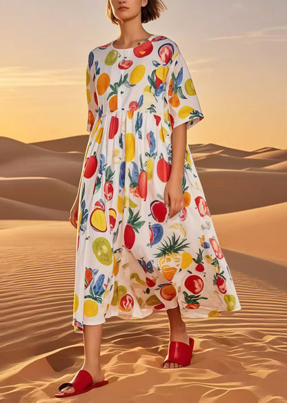Multicolour Fruit Print Cotton Loose Dress Summer