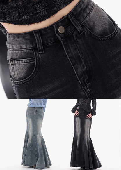 Blue Button Original Design Fishtail Skirts High Waist Fall