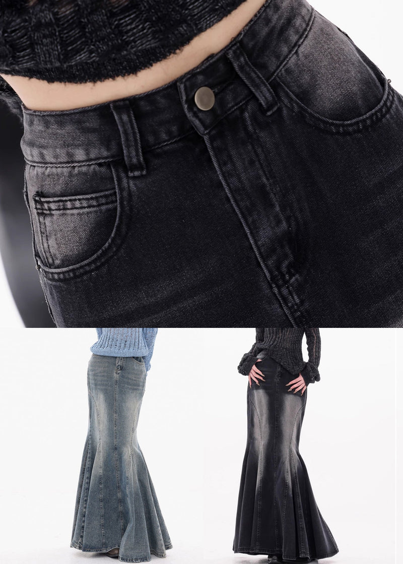 Blue Button Original Design Fishtail Skirts High Waist Fall