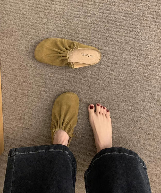 Yellow Suede Wrinkled Splicing Slide Sandals